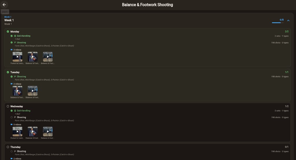 Weekly training plan screen preview